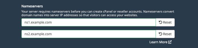 Screenshot of the Nameserver fields in cPanel